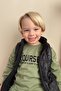 Donino Boys' Tracksuit Set Text Printed Square Micro Vest Set 2-5 Years Old, Khaki Green - 3