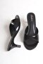 Women's Black Patent Leather Open Toe Heeled Slippers - 2