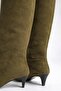 Women's Khaki Suede Heeled Pointed Toe Below-The-Knee Boots - 4