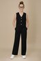 Black V-Neck Buttoned Vest and Wide-Leg Pants for Girls 2-Piece Set 20723