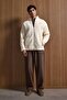 Men's Relaxed Fit Premium Sherpa Embroidery Detailed Zippered Jacket Beige - 5