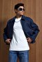 Men's Relax Fit Premium Melton Coat Jacket Navy Blue - 4