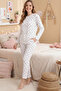 Waffle Knitted Long Sleeve Women's Pajama Set with Pocket Detail - 2