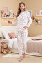 Waffle Knitted Long Sleeve Women's Pajama Set with Pocket Detail - 2