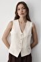 Women's Lined Button Detailed Linen Vest Natural - 4
