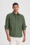 Loose Fit Relaxed Fit 100% Cotton Khaki Shirt - 2