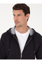 Navy Blue Regular Fit Cotton Blend Full Zip Hooded Sweatshirt 50318867-Vr033 - 2