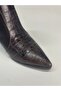Women's Genuine Leather Crocodile Detailed Brown Leather Heeled Boots - 5