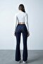 Navy Blue 5 Pocket Full Lycra Wide Leg Jeans - 6