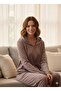 Women's Hooded Brown Color Velvet Long Sleeve Elastic Set