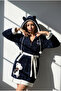 Women's Hooded Embroidered Zip-Up Short Robe
