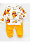 Bal Ayı Printed Baby Tracksuit Set with Snap Fasteners on the Shoulders, Children's 2-Piece Top and Bottom, Transitional Months, 3-6-9-12 Months - 2