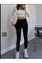 Women's Black Shaping High-Waist Ribbed Brushed Inside Leggings for Summer / Winter - 2
