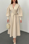 Beige Rose Detailed Scuba Dress - 4