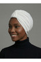 Crystal Butterfly Stone Embroidered Ribbed Lined Ecru Ready-Made Turban Hijab Evening Dress Bonnet