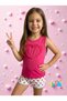 Girl's Double Summer Suit Heart Embroidered Fuchsia Sleeveless T-Shirt Shorts Suit - 5