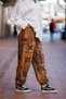 Brown Patchwork Bohemian Trousers with Pocket and Zipper Detail and Elasticated Legs - 4