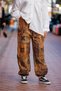 Brown Patchwork Bohemian Trousers with Pocket and Zipper Detail and Elasticated Legs - 3