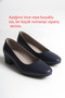 Genuine Leather Navy Blue Low Heeled Square Toe Classic Stewardess Shoes - 2