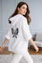 Women's White Large Size Back Butterfly Embroidered Sleeve Fold Cotton Linen Fabric Shirt Jacket - 3