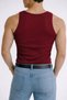 Men's Halter Neck Single Jersey Ribbed Knit Fitted Fit Athlete Stretch Fabric Singlet - 2