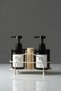 Set of 2 Amber Glass Soap Dispensers 220 ml with Black Metal Stand and Sponge Holder Kitchen Bathroom Set - 2