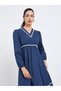 Women Embroidered Long Sleeves A-Line Midi Dress - 2