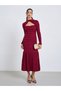 Women Maroon Long Sleeves Mermaid Midi Dress