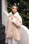 Beige Collar Fur Detailed Suede Jacket