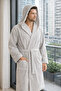 Hooded Pockets 100% Cotton Beige Women's Men's Bathrobe Towel Bathrobe - 3