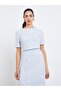 Women Light Blue Tweed Midi Dress - 2