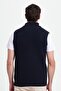 Men's standard fit regular cut zip-up Mock Neck warm navy knit vest - 7