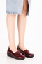 Women's Genuine Leather Wedge Heel Comfortable Stylish Mother Shoes Vdt.2607 Burgundy Honeycomb - 6