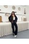 Women's Top and Bottom Set Layer Look Oversized Contrast Color Gradient Zippered Tracksuit Set - 3