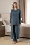 Women's Anthracite Adjustable Waist Maternity 3-Piece Pajama Set with Hidden Nursing Feature - 3