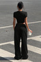 Women's Black Crop T-Shirt and High Waist Wide Leg Sweatpants Set Casual Daily Sports Combination - 6