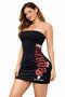 Women's strapless Stretch Fabric bodycon Printed black mini dress - 2