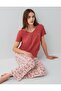 Women's Summer 50% Cotton 50% Modal Pajama Set – V-Neck Short Sleeve Top and Patterned Long Bottom, Comfortable Ke