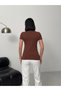 Crew Neck Short Sleeve Cotton Bodysuit Bitter Coffee-Brown Crew Neck Bodysuit T-Shirt - 3