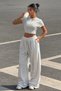 Women's Grey Melange Crop T-Shirt and High Waist Wide Leg Sweatpants Set Casual Daily Sport Combination