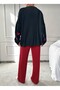 Women's Off-White Heart Embroidery Detail Knitwear Sweater Trousers Double Set - 2