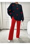 Women's Off-White Heart Embroidery Detail Knitwear Sweater Trousers Double Set - 3