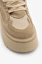 Beige Genuine Leather Suede Lace-Up Thick Sole Women's Boots - 4