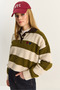 Women's Cream Green Oversize Striped Polo Collar Heart Pattern Embroidered Knitwear Sweater 2632 60283920 - 6