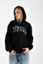 Women's Tops Stone Printed Hooded Kangaroo Pocket Zippered Three Thread Sh Fleece-Lined O Oversized Sweatshirt - 4