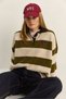 Women's Cream Green Oversize Striped Polo Collar Heart Pattern Embroidered Knitwear Sweater 2632 60283920 - 2