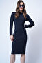 Dark Navy Blue Crew Neck Midi Length Knitted Dress Alc-X14774 - 3