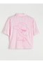 Pink Shirt Collar Striped Women's Shorts Pajama Set - 6