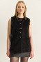 Women's Black Soft Textured Bearded Button Detailed Lined Vest 60282043 - 2