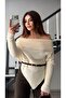 Ecru asymmetric cut madonna collar sweater - 6